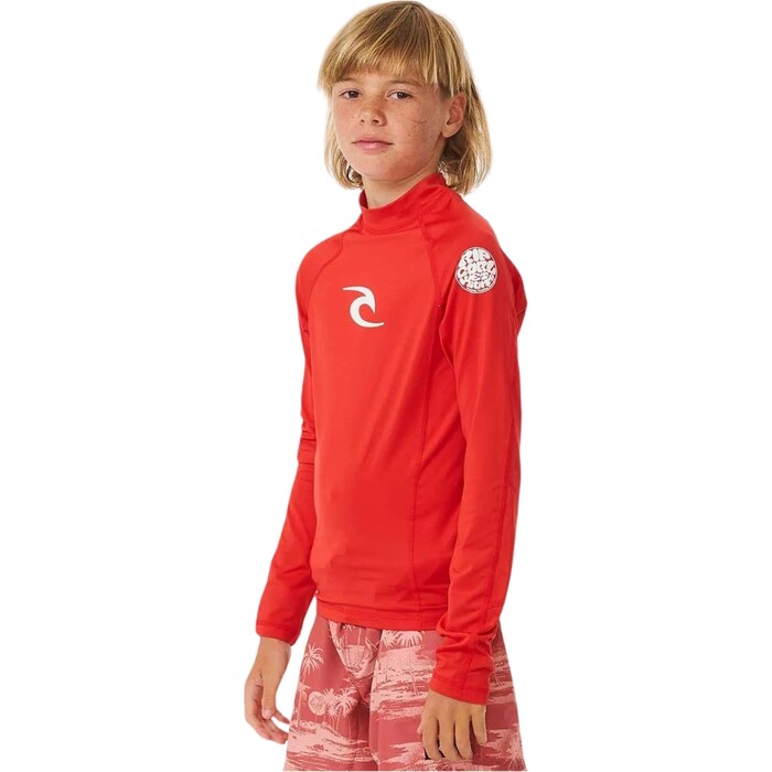 2024 Rip Curl Kleinkind Brand Wave UPF Long Sleeve Lycra Vest TNRTRV - Red